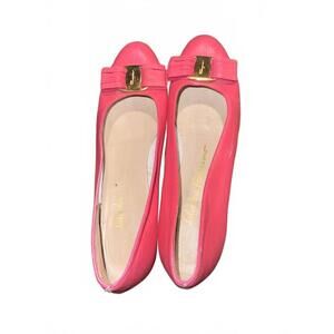 Salvatore Ferragamo Pink Leather Flats with Bow Detail Size 6 1/2